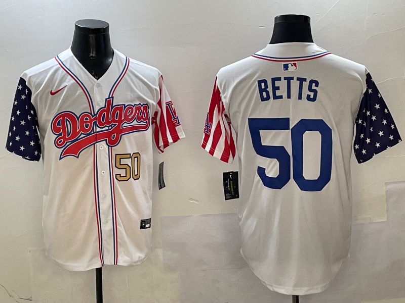 Men Los Angeles Dodgers #50 Betts White a generation of national flags Joint name 2025 Nike MLB Jersey style 6->women mlb jersey->Women Jersey